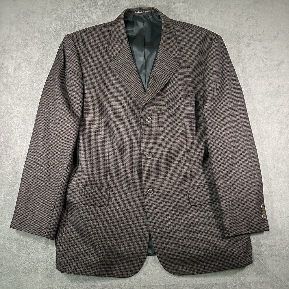 Fenzia Blazer Brown Men Size 44R Wool Houndstooth Classic Formal